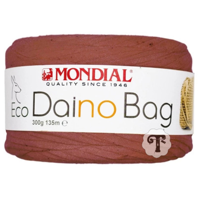 Rolo castanho de fio de tricot com rótulo branco MONDIAL Eco Daino Bag 300g 135m