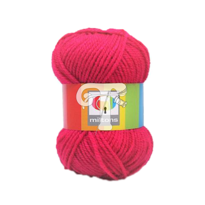 Novelo de lã rosa com etiqueta colorida visível