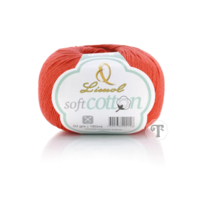 Novelo de fio de algodão macio cor salmão com etiqueta Lissol Soft Cotton