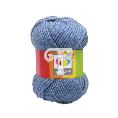 Novelo de lã azul com rótulo colorido Miltons