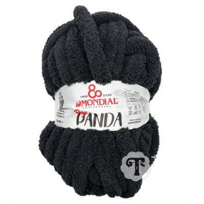 Novelo de lã preta tipo Panda da Mondial com etiqueta branca e texto vermelho e preto