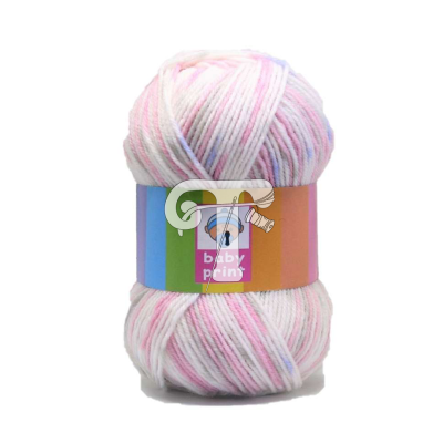 Novelo de lã para bebé em tons claros com etiqueta colorida