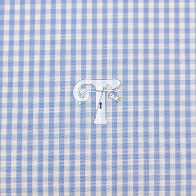 Tecido xadrez azul e branco com letra decorativa 'F'