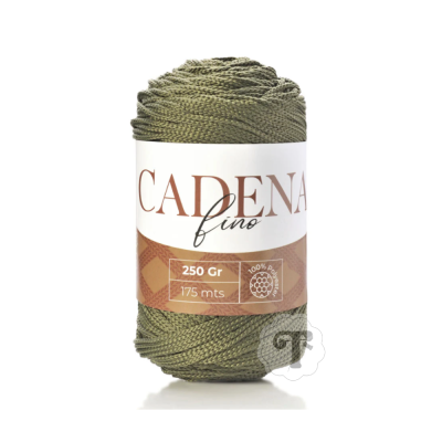 Novelo de fio verde oliva com etiqueta CADENA fino 250 Gr 175 mts