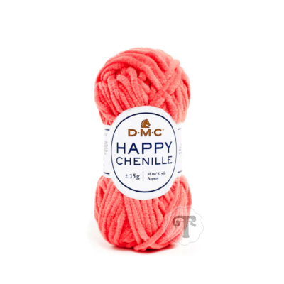 Novelo de fio de chenille coral com etiqueta DMC HAPPY CHENILLE