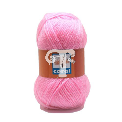 Novelo de lã cor-de-rosa com etiqueta 'coral'