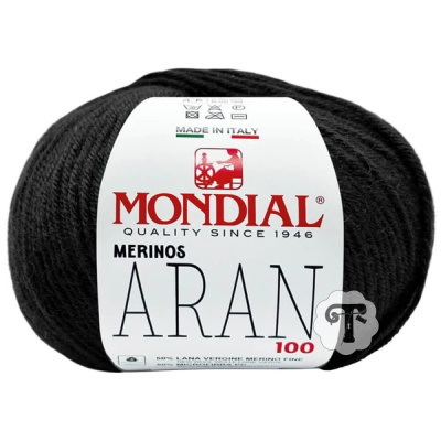 Novelo de lã preta Merinos Aran 100 da Mondial
