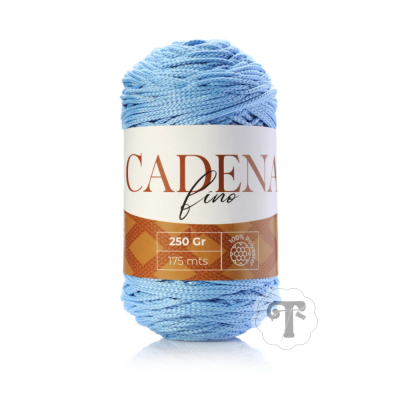 Rolo de fio azul claro com etiqueta CADENA fino