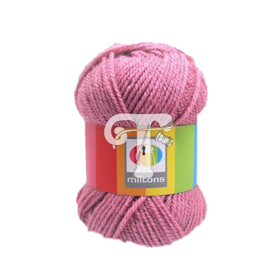 Novelo de lã cor de rosa com etiqueta colorida Miltons