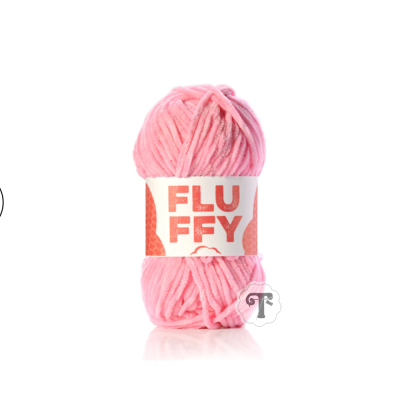 Novelo de lã rosa claro com etiqueta FLUFFY