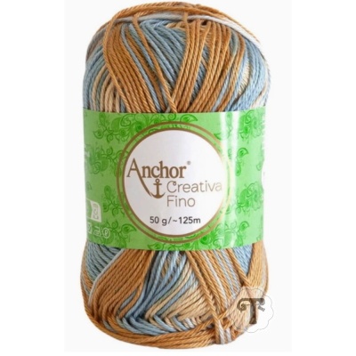 Novelo de fio multicolorido Anchor Creativa Fino com embalagem verde