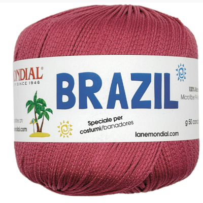 Rolo de fio rosa da Mondial com etiqueta Brazil