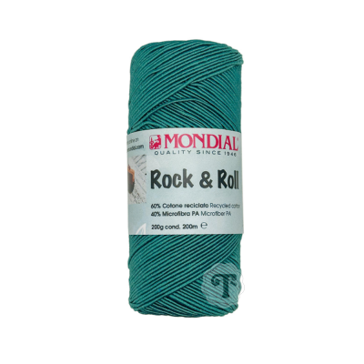 Rolo de fio verde Mondial Rock & Roll com etiqueta com ficha técnica