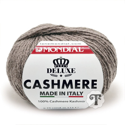 Novelo de fio de lã cinzento claro Mondial Deluxe Cashmere com etiqueta