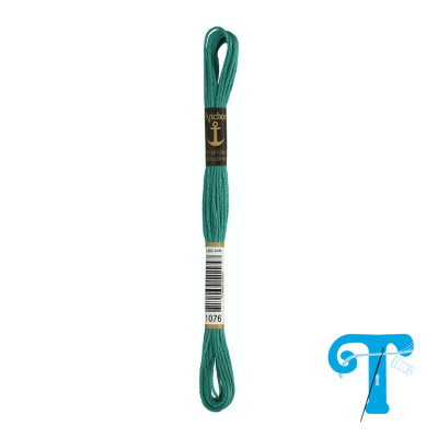 Atilho de linha de algodão verde com rótulo preto da marca Anchor