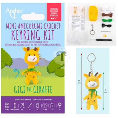 Kit de croché para porta-chaves com figura de girafa amigurumi colorida