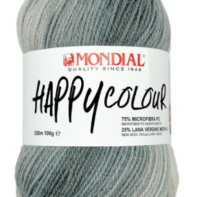 Novelo de lã mesclada cinza com etiqueta MONDIAL HAPPY COLOUR