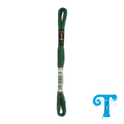 Linha de bordar verde escura com etiqueta preta e branca