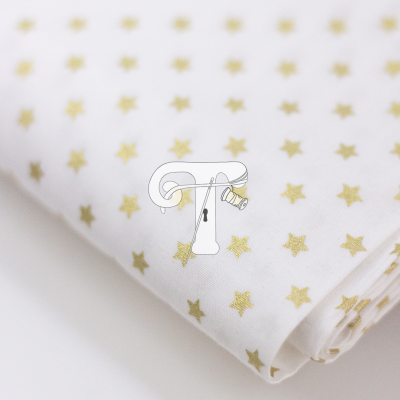 Tecido branco com estrelas douradas pequenas