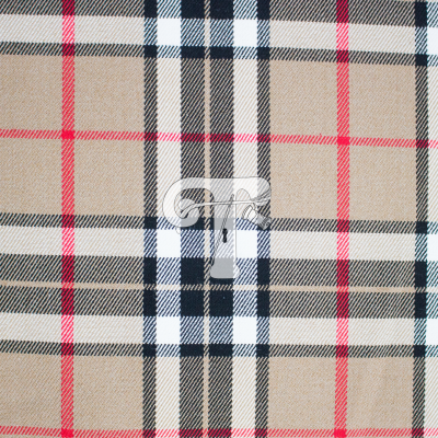 Tecido xadrez bege com letras brancas 'CR'