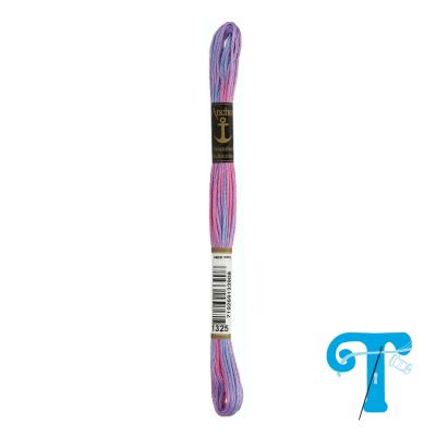 Novelo de fio para bordar lilás e rosa com rótulo preto e branco