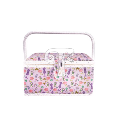 Saco de costura cor-de-rosa com padrão de manequins lilás e alça branca
