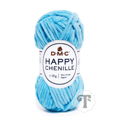 Fio de chenille azul claro com rótulo DMC HAPPY CHENILLE
