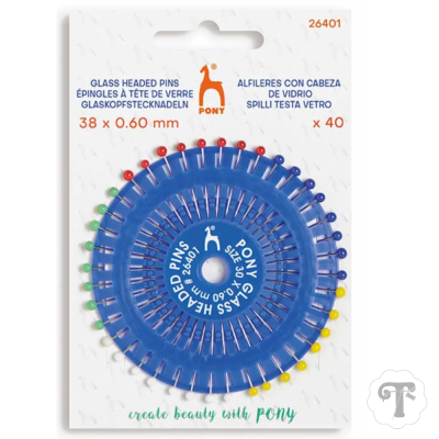 Embalagem de alfinetes de cabeça de vidro multicoloridos com matrizes plásticas azuis