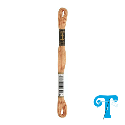 Linha de bordar Anchor cor pêssego com etiquetas preta e branca