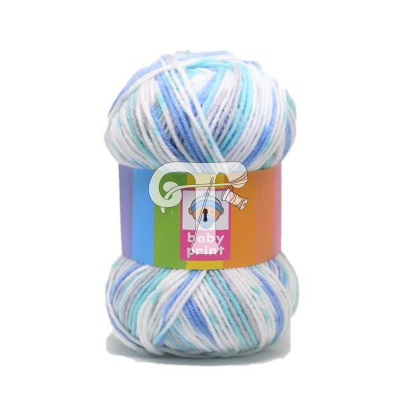 Novelo de lã multicolor baby print com etiqueta colorida e imagem de urso