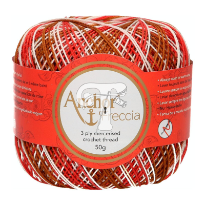 Rolo de linha de croché mercerizado tricolor com rótulo vermelho