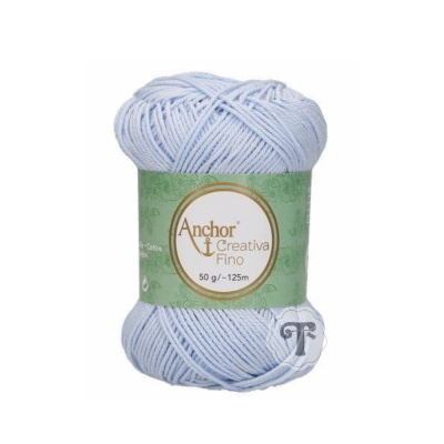 Novelo de fio de algodão azul claro Anchor Creativa Fino com rótulo verde