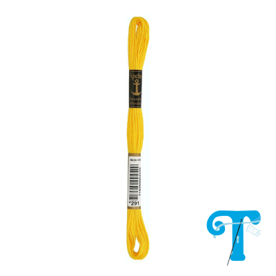 Skein de linha de bordado amarelo da marca Anchor com etiquetas e código 291