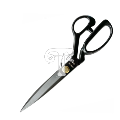 Tesoura de corte metálica com cabos pretos em fundo branco