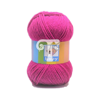 Novelo de lã rosa com etiqueta colorida e desenho de urso