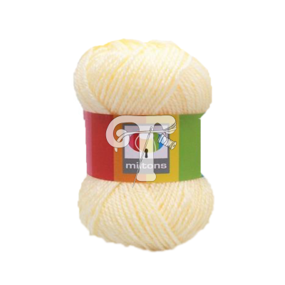 Novelo de lã creme com etiqueta colorida 'mitons'