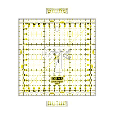 Régua quadrada transparente para patchwork com texto e duas réguas menores retangulares