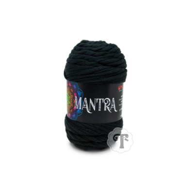 Rolo de fio preto grosso com etiqueta da marca MANTRA
