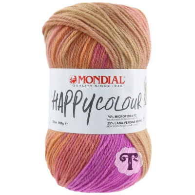 Novelo de fio multicolorido Happy Colour da Mondial com embalagem branca
