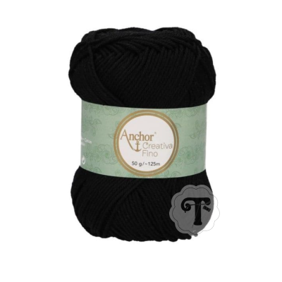 Novelo de lã preta Anchor Creativa Fino com etiqueta verde