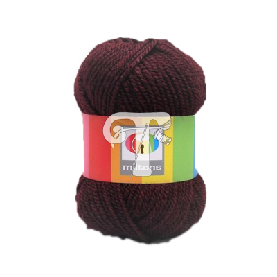 Novelo de fio cor vinho com etiqueta colorida e logótipo mattons