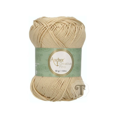 Novelo de fio de algodão cru Anchor Creativa Fino 50 g 125 m com etiqueta verde