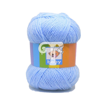 Novelo de lã azul claro para bebé com etiqueta colorida