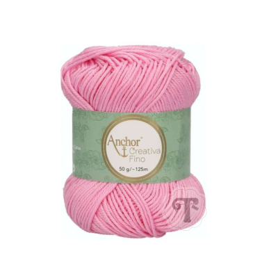 Novelo de lã cor-de-rosa claro Anchor Creativa Fino com rótulo verde