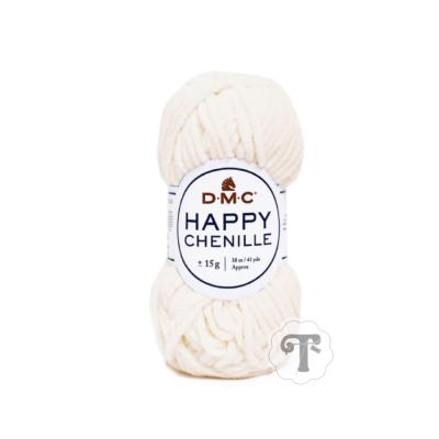 Novelo de lã branco DMC Happy Chenille com etiqueta visível