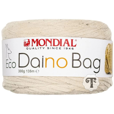 Novelo de fio Eco Daino Bag MONDIAL bege claro com etiqueta branca