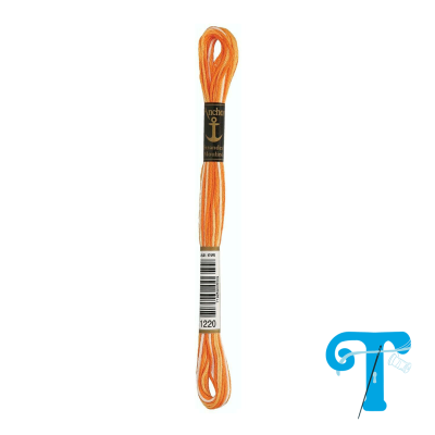 Linha de bordado laranja Anchor com etiqueta e código 1220