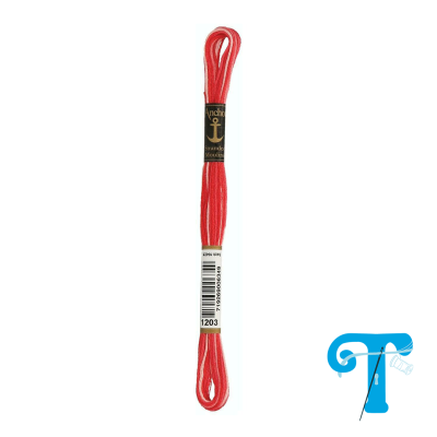 Linha de bordar vermelha da Anchor com rótulo e código de barras