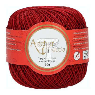 Fio de croché mercerizado vermelho Anchor Triccia 3 ply 50g com etiqueta redonda