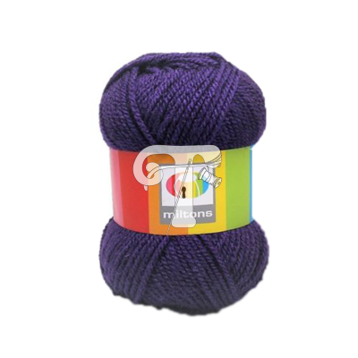 Novelo de lã roxo com etiqueta colorida da marca Miltons